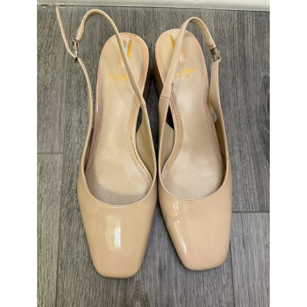 Sam Edelman Terra Slingback Pumps 8M Nude Patent Block Heel Square Toe Office